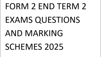 FORM 2 END TERM 2 EXAMS QUESTIONS AND MARKING SCHEMES 2025